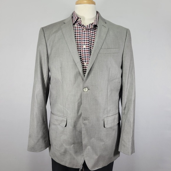 Perry Ellis Other - Perry Ellis Men's Sport Coat Blazer Two Button Gray Herringbone Poly‎ Blend 44R